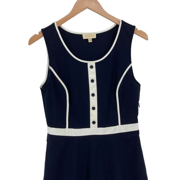 ModCloth Fit & Flare Dress Womens Medium Blue White Knit Rayon Blend Side Zip - Picture 3 of 16